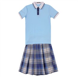 設計Polo恤女裝英倫校服套裝     訂製藍色格子褲裙    校服班服訂製     女英倫風校服制服套裝    撞色領邊   SSU-008 設計Polo恤女裝英倫校服套裝     訂製藍色格子褲裙    校服班服訂製     女英倫風校服制服套裝    撞色領邊   SSU-008